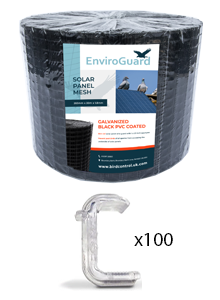 PVC Coated Solar Mesh Bird Deterrent – 30m Roll with 100 Black Clips